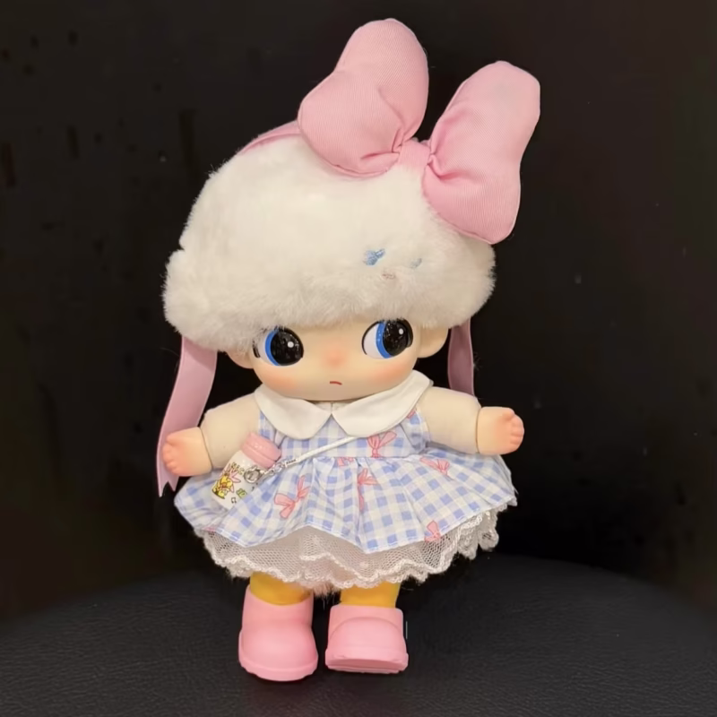 Dresses with Accessories for Dimoo Vinyl Dolls with pearl necklaces, purple fluffy sweaters, and stilettos cardigan with glitters available in sizes 15, 16, 17 and 18 cm.