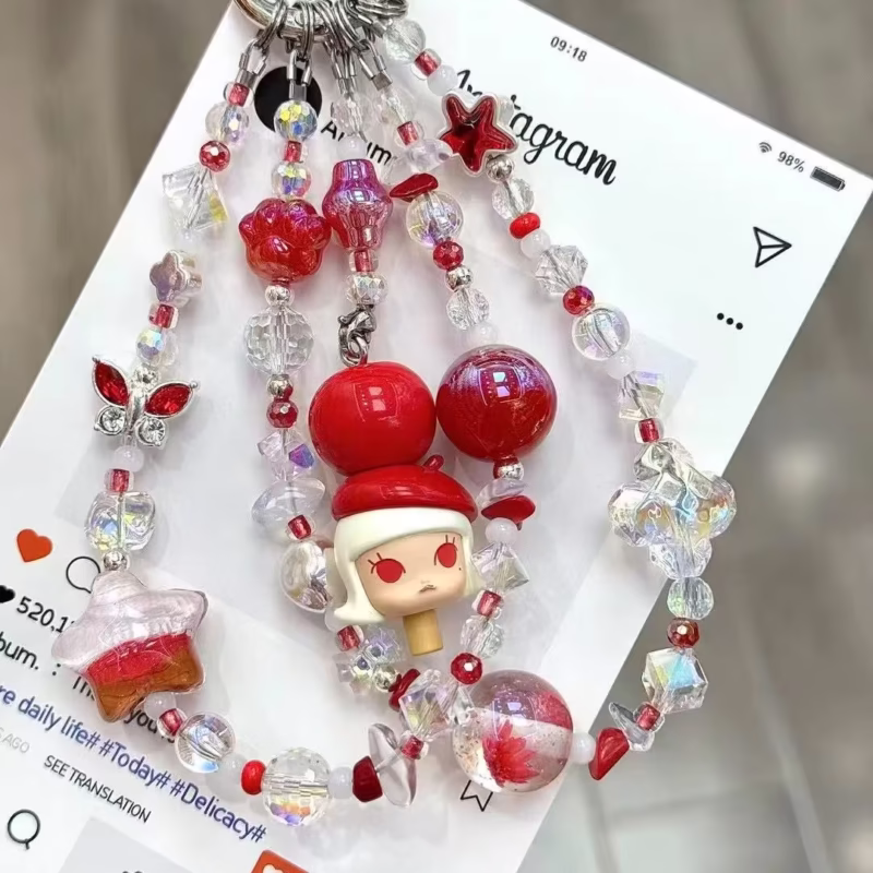 Molly Skullpanda, Bean Diy Hedi Peal Beaded Keychain Bag Decoration Crybaby Dimoo Adorable Beans Red Series Inventive Phone Chain