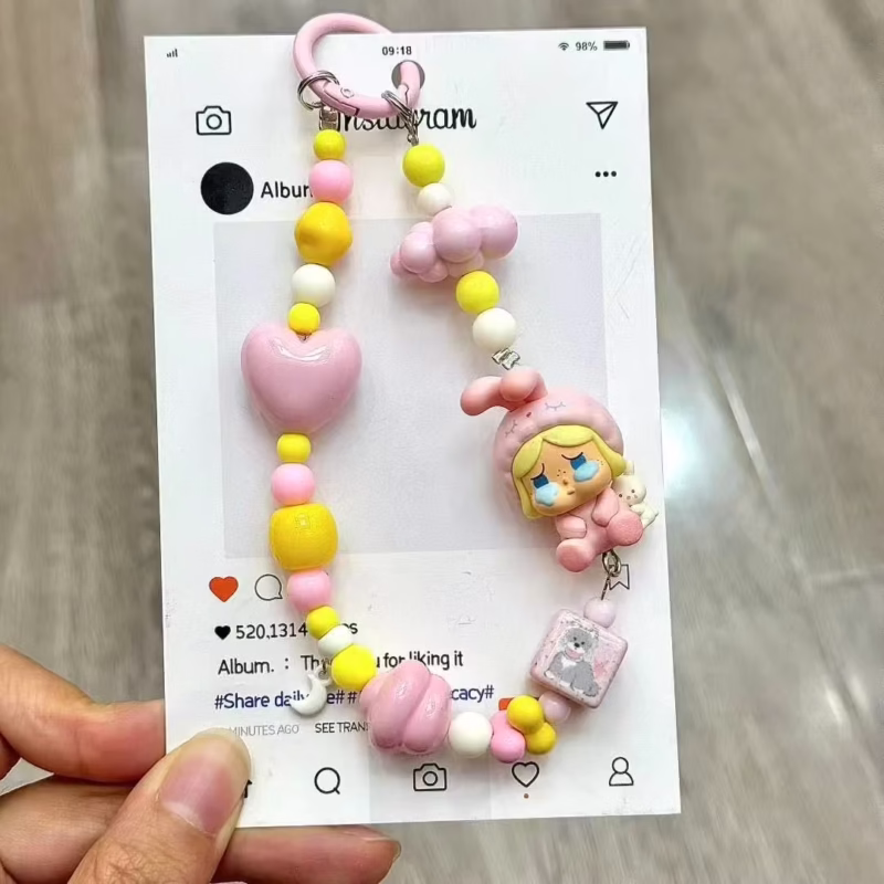 Diy Dimoo Crybaby Zsiga Mini Doll Beaded Adorable WDiy Dimoo Crybaby Zsiga Mini Doll Beaded Adorable Wr wrist Lanyard Phone Case Accessories: Charm Strap Doppamine Kawaii Beads Keychainsrist Lanyard Phone Case Accessories: Charm Strap Dopamine Kawaii Beads Keychains - Image 3