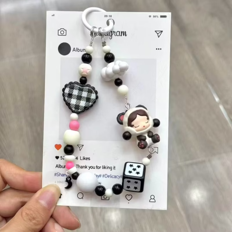 Diy Dimoo Crybaby Zsiga Mini Doll Beaded Adorable WDiy Dimoo Crybaby Zsiga Mini Doll Beaded Adorable Wr wrist Lanyard Phone Case Accessories: Charm Strap Doppamine Kawaii Beads Keychainsrist Lanyard Phone Case Accessories: Charm Strap Dopamine Kawaii Beads Keychains - Image 2