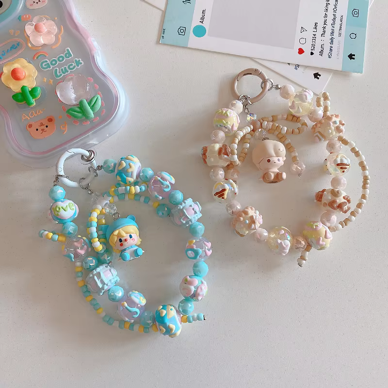 Kawaii Dimoo Sweet Bean Cinnamoroll POP BEAN Adorable Hand Made Beaded Keychain and Fashion Phone Chain Bag Pendant Accessories Gift For Girls