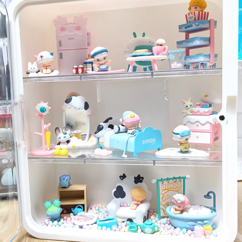 Bubble Mart Dimoo Dust-proof Display Case and Multicoloured Action Figure Storage Rack and Dust-proof Display Case