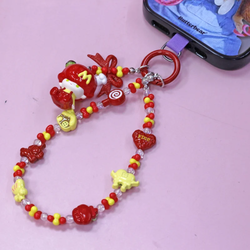 Pop Bean Student Gift: DIY Dimoo Crybaby Second Creation Cream Gel Painted Cell Phone Chainwith Kawaii Keyring and Beaded Chain
