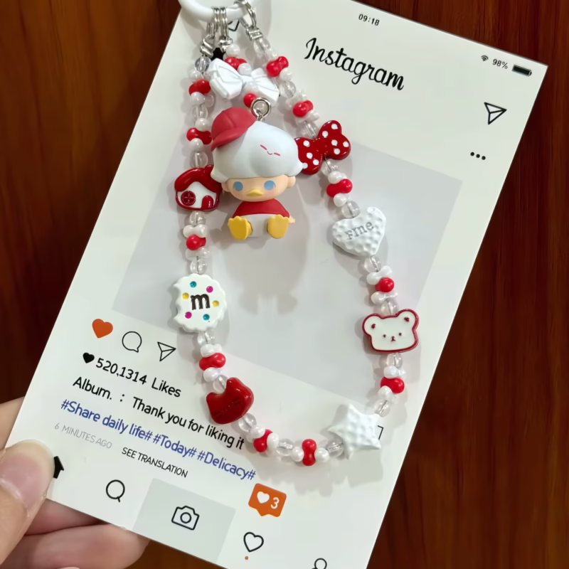 Kawaii Anime Doll Keychain Handmade Beaded Phone Chain with Colorful Beads for Gifts: Bean Diy Dimoo Disney Link Series