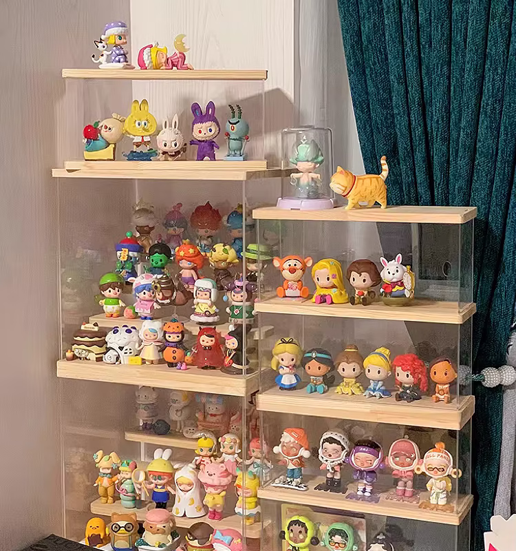 Dimoo POP MART Collect Wooden Display Box Blind Box Storage Box Acrylic Cartoon Doll Organizer Holder Figurines Case
