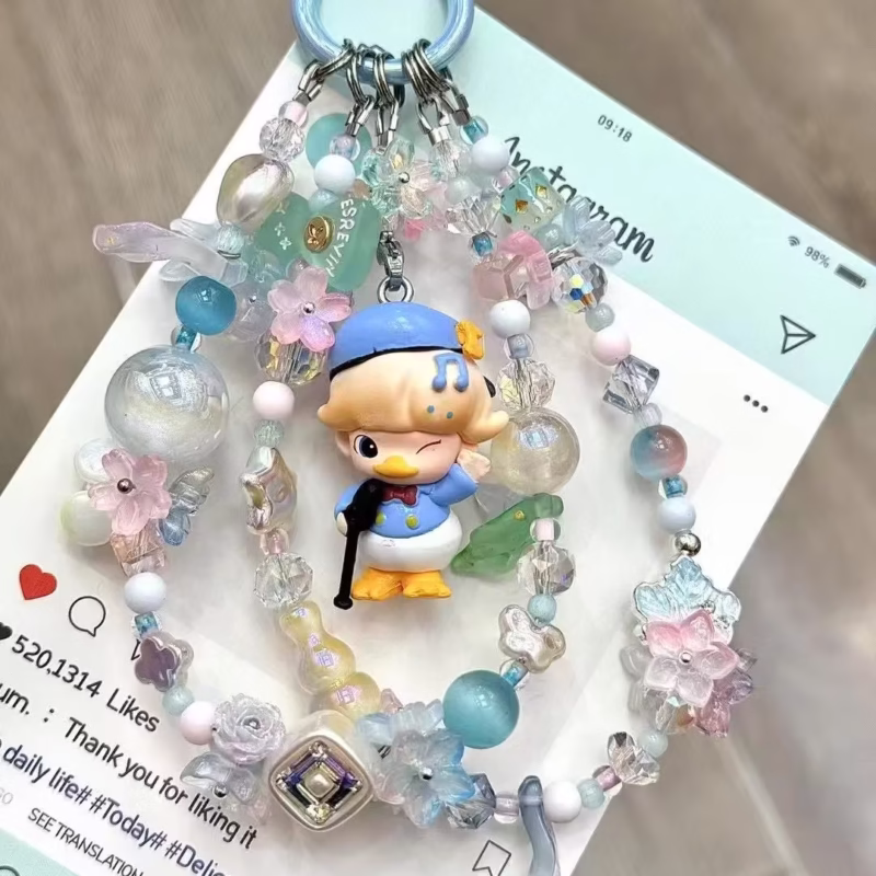 DIMOO New Bean Diy Creative Keyring Bag Pendant with Heidi Pearl Beaded Adorable Beans Cartoon Phone Chain Kawaii Keychain as a Present